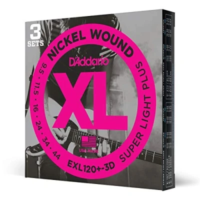 Imagen de D&#039;Addario EXL120+ 3D Nickel Wound Electric Guitar Strings, Super Light Plus, 9.5 44, 3 Sets