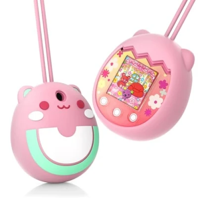 Imagen de funda de silicona para Tamagotchi Pix Virtual Pet Game Machine, protectora anticaídas con cordón dedo, repuesto (rosa)