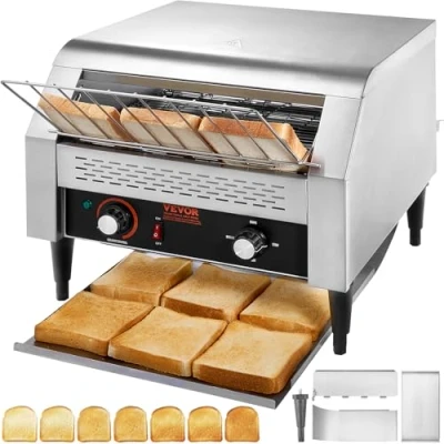 Imagen de VEVOR Tostadora Transportadora Comercial 450 Rebanadas por Hora de Acero Inoxidable 2600W 7 Configuraciones Velocidad con Bandeja para Migas Bollos Hamburguesa Panadería Restaurante Hotel