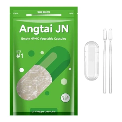 Imagen de AngtaiJN cápsulas veganas vacías Tamaño 1 transparentes para rellenar con 2 microcucharas, de bricolaje 1, 1000 piezas