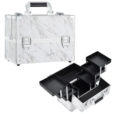 Imagen de Joligrace Maletín Maquillaje Profesional Estuche de Caja Organizador Manicura Grande Makeup Case Cosmético Uñas Bellaza Vacio, Mármol Blanco