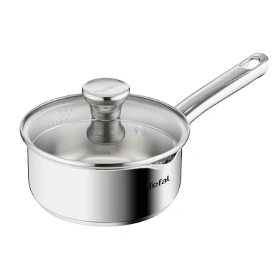 Imagen de Tefal Duetto Guisera 16 cm de acero inoxidable, tapa coladora inteligente, bordes vertedores, cazo inducción, construcción robusta, mango ergonómico remachado, cristal, todas las cocinas