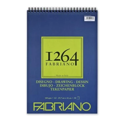 Imagen de Unbekannt Honsell 19100647 Fabriano Disegno Bloc de dibujo con espiral (1264, 180 g/m², DIN A3, 50 hojas papel satinado grano medio, sin ácidos, para todas las técnicas secado)