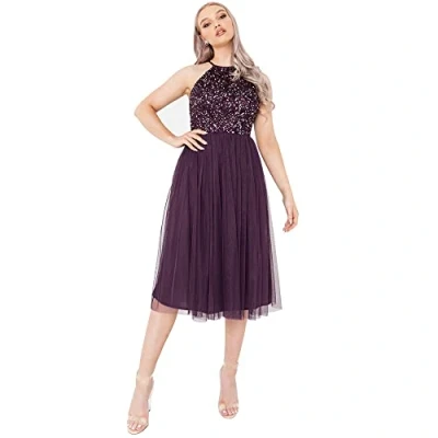 Imagen de Maya Deluxe Vestido Midi para Mujer con Cuello Halter de Tul Noche, Graduación, Boda, Damas Honor Dama, Frutas del Bosque, 48