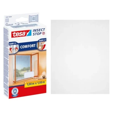 Imagen de tesa Insect Stop Malla Mosquitera COMFORT para Ventanas Autoadhesiva con Cierre de Gancho y Bucle Tela Antimosquitos Blanca, 100 cm x