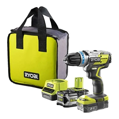 Imagen de RYOBI Taladro Atornillador Percutor Brushless 18V ONE+ Portabrocas Metálico 13 mm,Par 60 Nm,440 1700 RPM,2 Baterías Litio+ 1x5,0Ah /1x2,0Ah,Cargador 2,0A,Bolsa de Transporte R18PDBL 252S