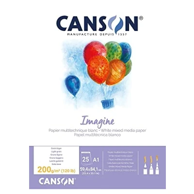 Imagen de Canson Imagine, Papel Mixed Media, Grando ligero, 200g, Encolados por el lado corto, A1 59,4x84,1cm, Blanco natural, 25 Hojas