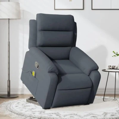 Imagen de vidaXL Sillón Reclinable de Masaje Elevable, Silla con Respaldo, Orejero Ajustable, Asiento para Personas Mayores, Terciopelo Gris Oscuro