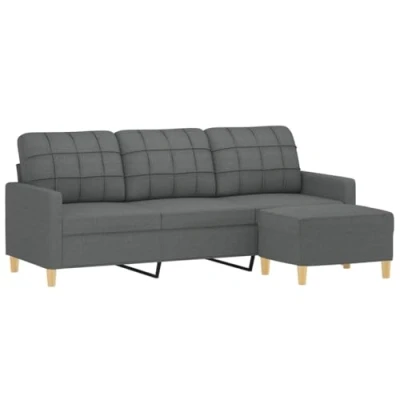 Imagen de vidaXL Sofá de 3 plazas con Taburete Tela Gris Oscuro 180 cm