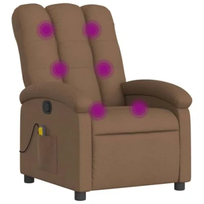 Imagen de vidaXL Sillón Reclinable, Silla con Masaje Respaldo Reposabrazos, de Televisión Relax Descanso, Asiento para Salón, Tela Marrón