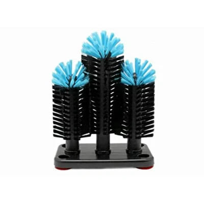 Imagen de Vin Bouquet FIA 254 Cepillo Triple Limpia Vasos Profesional con Base Antideslizante, negro y azúl