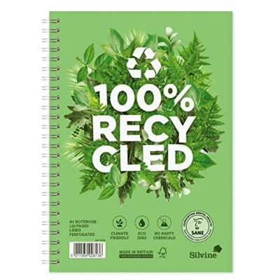 Imagen de Silvine Cuaderno A5 Premium reciclado con espiral, 120 páginas rayadas de papel 100% reciclado, Ref R103
