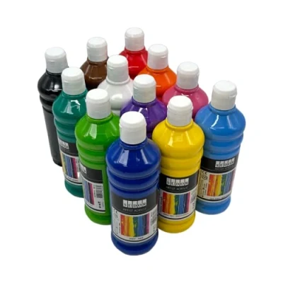 Imagen de Juego de 12 pinturas acrílicas 500 ml. Colores base altamente pigmentados. opacas para madera, piedra, lienzo, papel, tela, cuero, metal. todo uso
