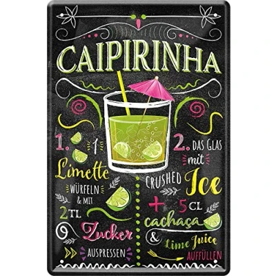 Imagen de Cartel de chapa Caipirinha Cocktail Alcohol decorativo para todos los propietarios bar o pub 20 x 30 cm