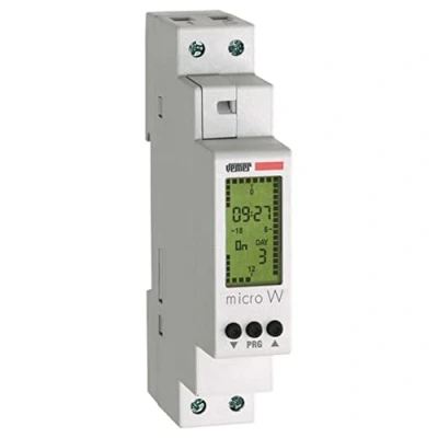 Imagen de Vemer ve758200 micro w interruttore orario digitale, programmazione settimanale con cavalieri virtuali, 1 modulo din, bianco