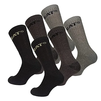 Imagen de Caterpillar Outdoor socks 6 pares de calcetines para hombre en algodón suave con control humedad, puntera y talón reforzados (Marrón, 41 45)