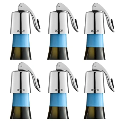 Imagen de WOTOR tapón de vino acero inoxidable, botella con cierre hermético silicona, accesorio reutilizables, a prueba fugas mantener fresco, paquetes 6 (Plata)