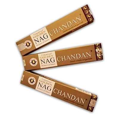 Imagen de Golden Nag Chandan, Lote Incienso Aromático x 3 Vijayshree Natural Aromaterapia, Varitas de Incienso, Cajas 15 grs.