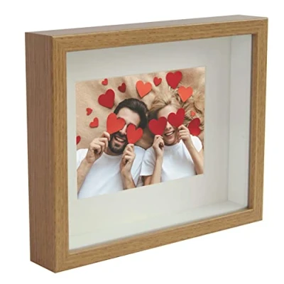 Imagen de BD ART Caja 3D de 21 x 30 cm, marco relleno rectangular roble profundo para objetos Suvenirs 3 cm colgar en la pared o oficina