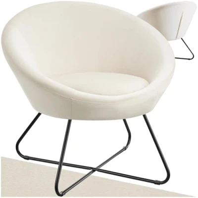 Imagen de TecTake® Sillón de Cóctel Redondo, Estilo Escandinavo, Respaldo Continuo, Acolchado con Espuma Alta Densidad, Relax, Muebles Salón, Butacas Dormitorio, Silla Tapizada Terciopelo Beige