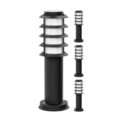 Imagen de ledscom.de 4 pzas. luz de camino/luz bolardo/luz jardín PORU para exterior, IP44, rejilla, 39 cm, negro, 1x E27 max. 40W