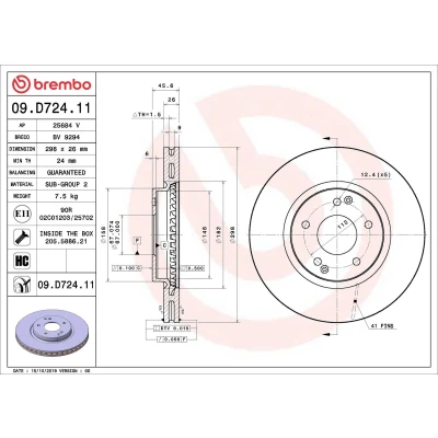 Imagen de BREMBO 09.D724.11 Disco de freno 298 26 5 ventilación interna revestido altamente carbonizado con tornillos SSANGYONG: Korando III SUV