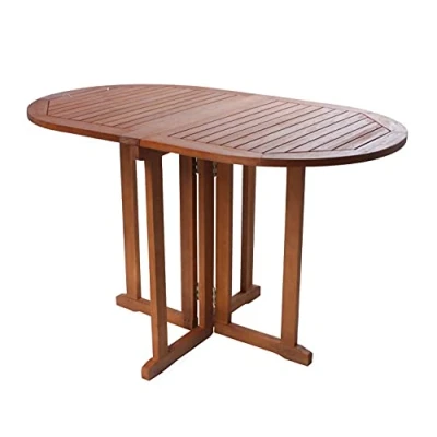Imagen de Spetebo Mesa de jardín ovalada madera eucalipto 120 x 70 73 cm plegable cerveza, para balcón, barnizada