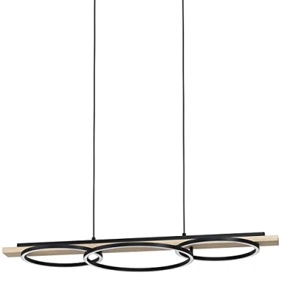 Imagen de Eglo LED lámpara colgante Boyal de 3 llamas regulable, metal, madera, plástico, mesa comedor en negro, marrón, blanco, salón