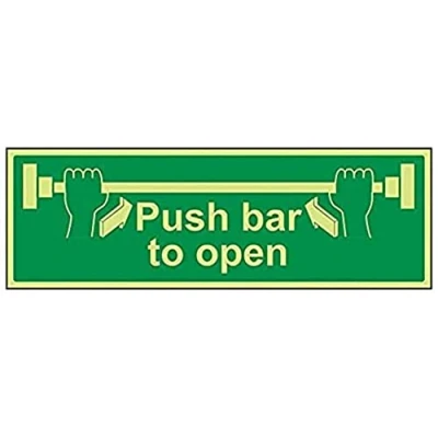 Imagen de vsafety 22001bj g seguro Condición puerta signo, &quot;push Bar para abrir,&quot; paisaje, 1 mm brilla en la oscuridad plástico, 450 x 150 mm), color verde