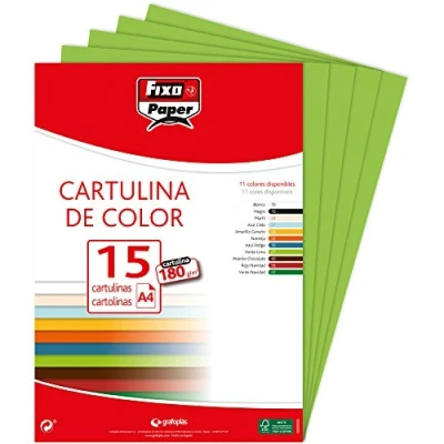 Imagen de Fixo Paper 11110627 Pack de 15 cartulinas color verde lima, tamaño A4, 180g/m²