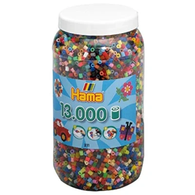 Imagen de Hama Perlen 211 68 perlas XXL en lata con aprox. 13.000 cuentas de colores Midi para manualidades diámetro 5 mm 52 colores, diversión creativa grandes y pequeños