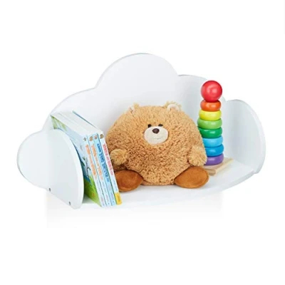 Imagen de relaxdays Estante Flotante para niños, Dormitorio Infantil, MDF, Decoración, Librería, 31,5 x 60 21 cm, Blanco, Tablero de Fibras