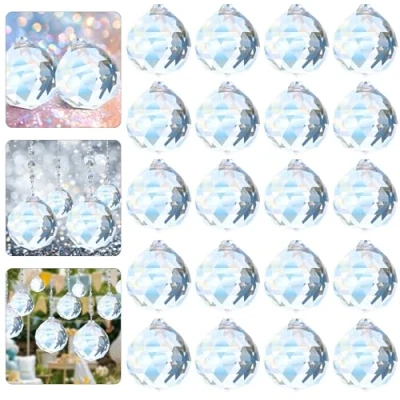 Imagen de Tapvai 20 Piezas Bola de Cristal Feng Shui Colgante, 20mm Cristal, Atrapasuesol Colgante Prisma, Atrapasoles para Boda, Hogar, Ventana, Shui, Oficinadecoración