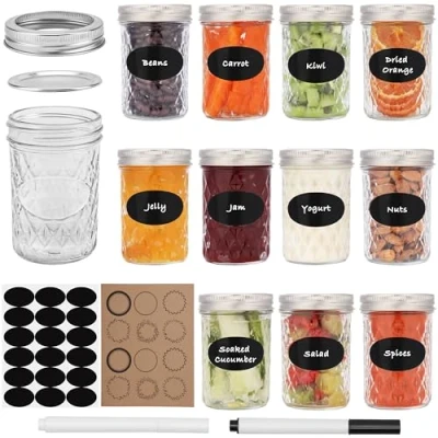 Imagen de BELLE VOUS Pack de 12 Tarros Cristal con Tapa Metal 236 ml Botes Herméticos Boca Regular Frascos Vidrio Avena Remojada Durante la Noche, Mermelada y Más