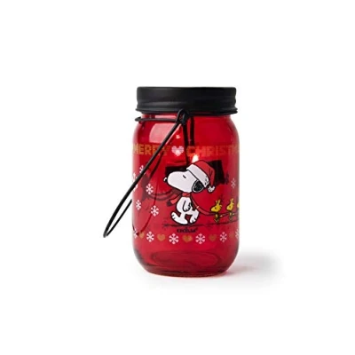 Imagen de Excelsa Peanuts Christmas Farol Porta tealight, Rojo con decoración, Dimensioni: 7,5 x H.13 cm