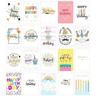 Imagen de Edition Seidel Juego de tarjetas cumpleaños exclusivas con sobre. Tarjeta felicitación. para hombre y mujer, (juego 5, 20 tarjetas)