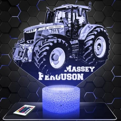 Imagen de lámpara de mesilla noche, luz nocturna táctil Massey.F tractor agrícola LED ilusión 3D, idea regalo para niños y niñas, Navidad, noche o adultos. TOP
