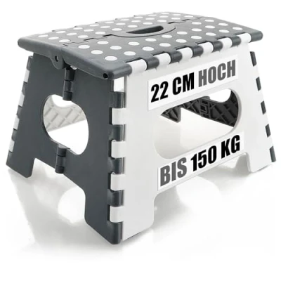Imagen de com four® Escalón Plegable con Tacos de Goma Taburete Antideslizante Ayuda portátil para Subir Capacidad Carga 150 kg (34.5x27x22cm Blanco/Gris 01 Pieza)
