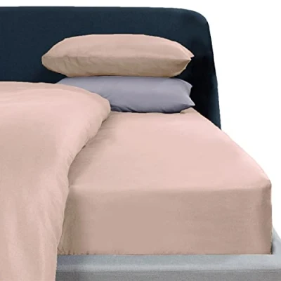 Imagen de Brentfords Sábana Bajera Ajustable de teñido Liso, no Necesita Planchado, Microfibra súper Suave fácil Cuidado, Rosa pálido, tamaño King