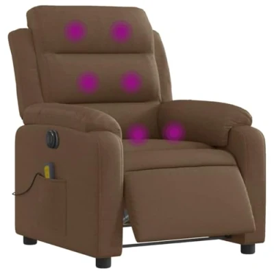 Imagen de vidaXL Sillón Reclinable de Masaje Eléctrico, Silla con Respaldo Reposabrazos, Relax Descanso, Asiento Ajustable, Tela Marrón