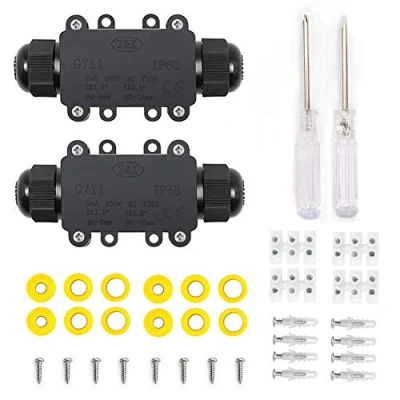 Imagen de YIXISI 2 Piezas Cajas de Empalmes Exterior, 3 Polos IP68 Caja Conexiones Impermeable Eléctricas, con Conectores Cable para Ø 4 15 mm, Negro
