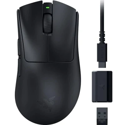 Imagen de Razer DeathAdder V3 HyperSpeed Ratón ergonómico e Sports inalámbrico Ultraligero para Juegos con 26K dpi (55g, Revestimiento Suave al Tacto, 100h de duración la Pila, 8K Hz) Negro