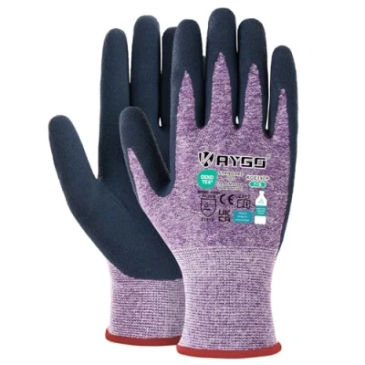 Imagen de KAYGO guantes de trabajo recubiertos látex para mujeres transpirables, 3 pares hortícolas poliéster reciclado, KGE19L (Morado, S, talla 7)