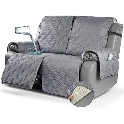Imagen de LINGKY Protector Funda Sillon Relax, Cubre Sofa 1 Plaza, reclinable Acolchado Reversible, Fundas para Antimanchas (Gris Claro,2 Plazas)