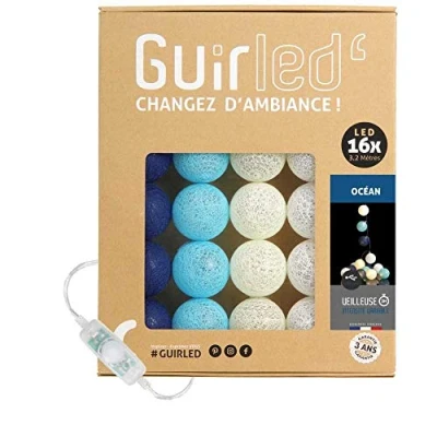 Imagen de GuirLED Guirnalda luminosa bolas de algodón LED USB Luz noche para bebé 2h Adaptador corriente dual 2A incluido 3 intensidades 16 1,6m Océano