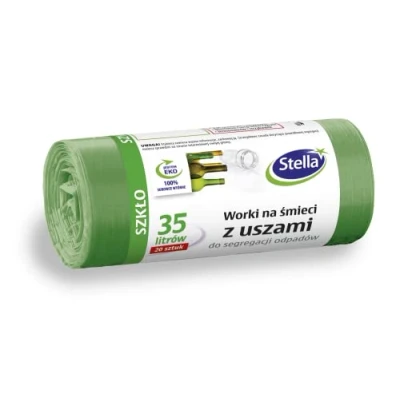 Imagen de Stella 032198 Bolsas de basura con asas para separación residuos cristal, 35 l, 20 unidades, color verde
