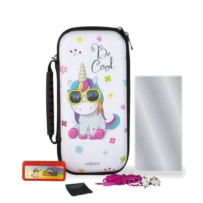 Imagen de Konix Unik Pack de Accesorios Gaming Starter Kit Nintendo Switch, Switch Lite y OLED Funda Estuche Protector Pantalla Auriculares