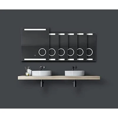 Imagen de Talos Espejo de baño LED King 100 x 60 cm Color luz Blanco Neutro cosmético Iluminado con 3 aumentos Reloj Digital Marco Aluminio