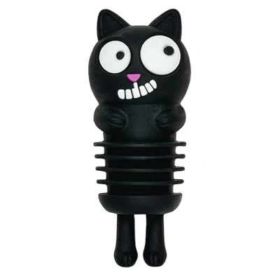 Imagen de moses. Ed the Cat Tapón de silicona para botellas, apto lavavajillas, diseño gato, color negro