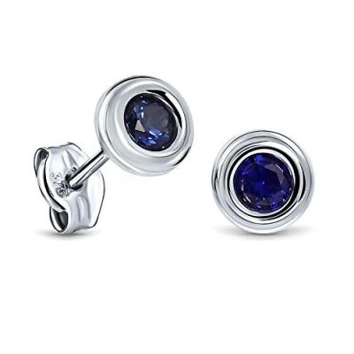 Imagen de Miore Pendientes de Oro Blanco 9K para Mujer, Zarcillos Redondos con Zafiros Azules 0,19 ct Hechos en 9 Quilates 375 Presión Caja Joyería